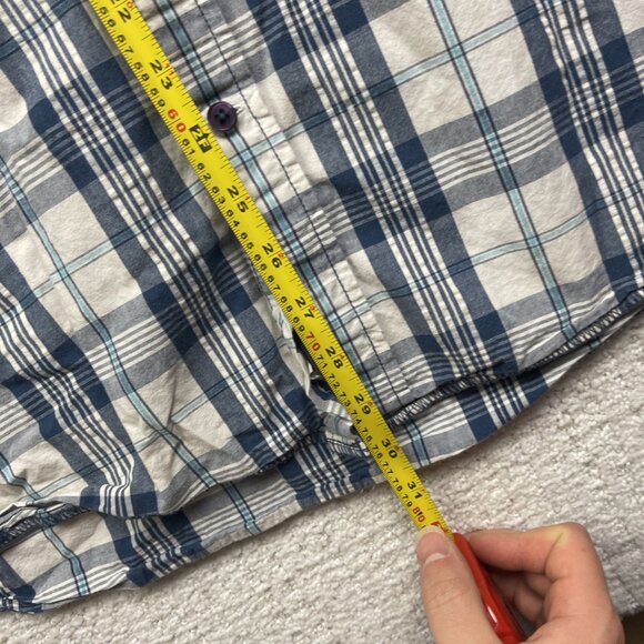 Y2K Guess Shirt Mens XXL Blue Plaid Grunge Button Up Distressed Punk lily flower - Picture 7 of 13